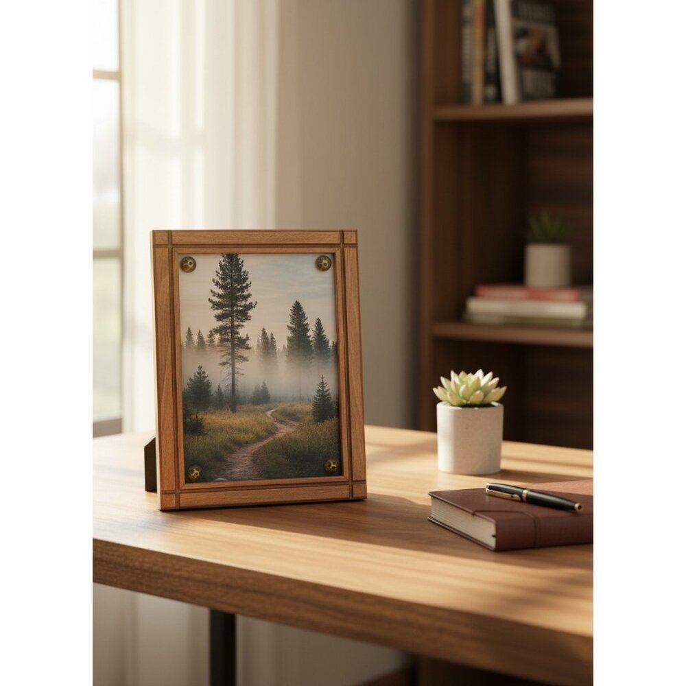 Vintage Handmade Wooden Photo Frame With Plastic Cover &‎ Brass Screws